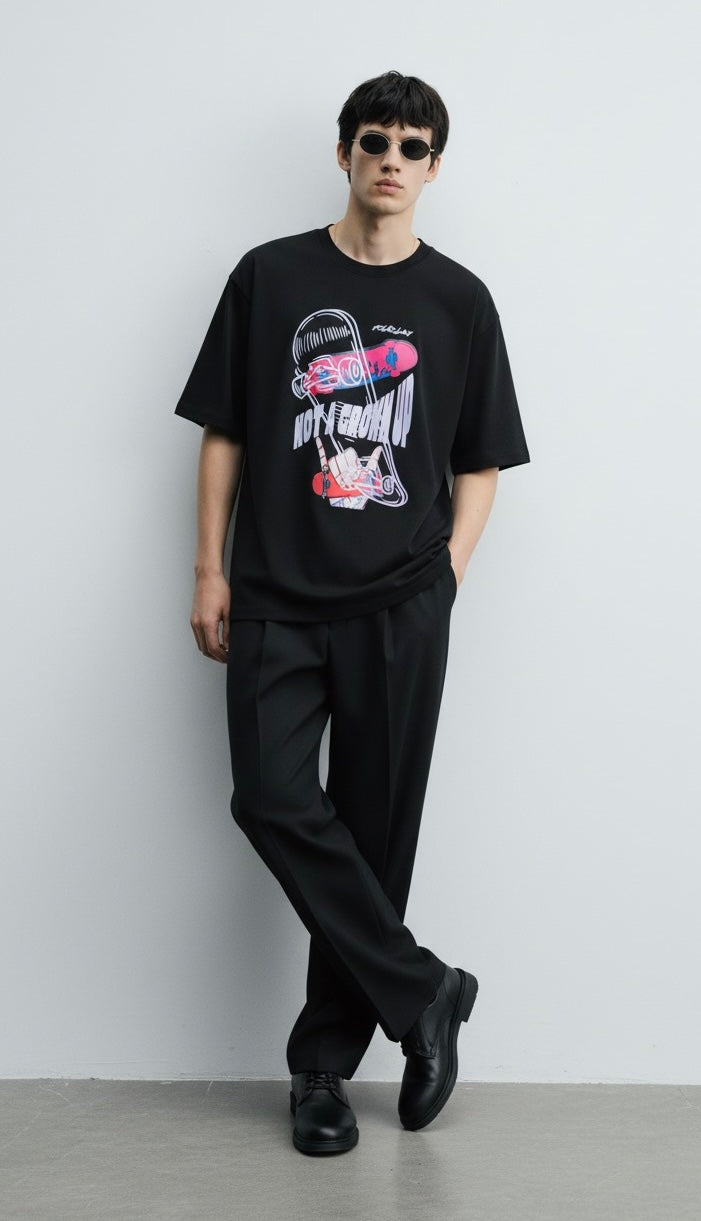 Round neck oversized printed T-shirt