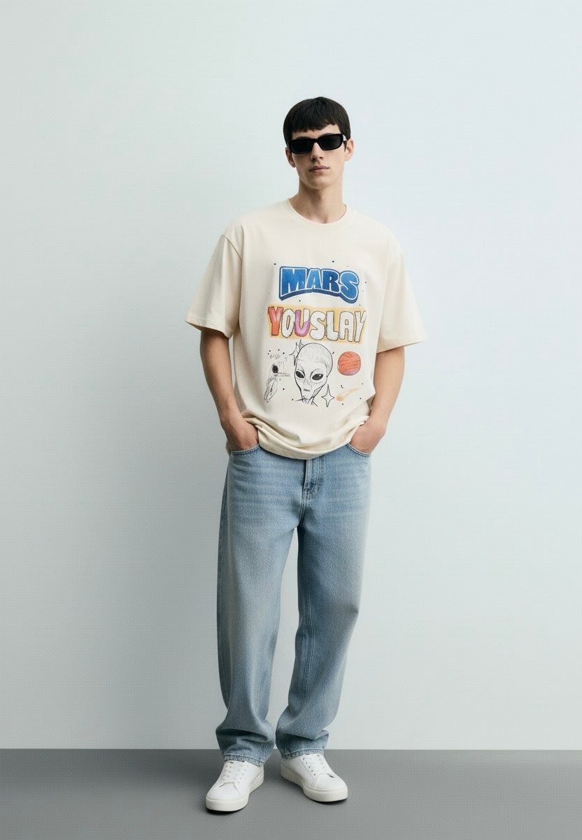 Round neck oversized printed T-shirt